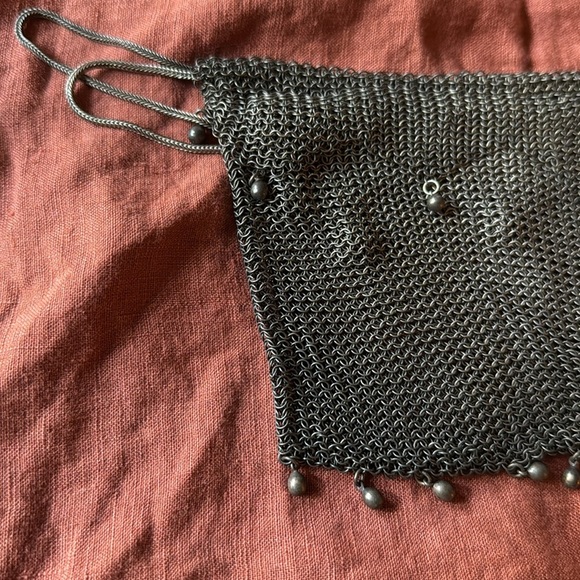 Antique Wire Mesh Chainmail Beaded Fringe Miser Reticule Drawstring Bag Purse - Picture 2 of 9